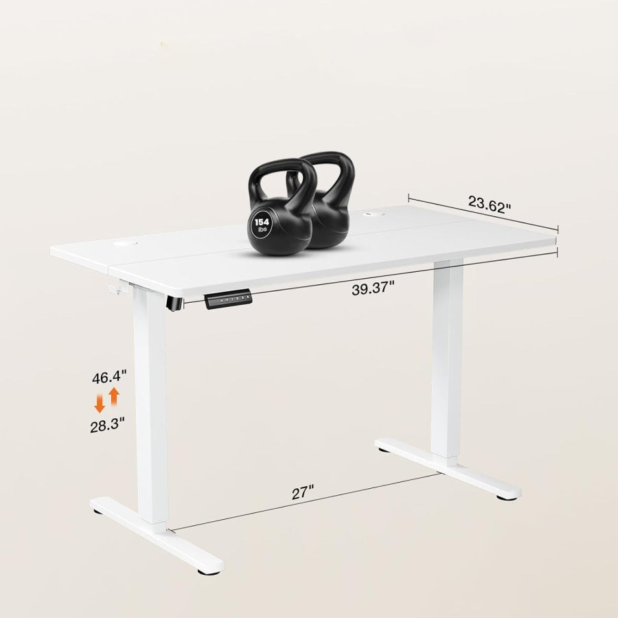 Adjustable Electric Desk with 2 Storage Hooks White