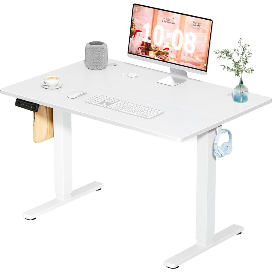Adjustable Electric Desk with 2 Storage Hooks White