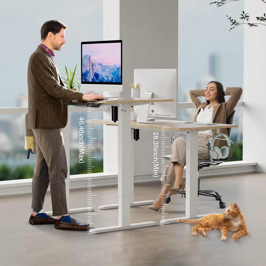 Electric Desk Adjustable Height Ergonomic Bamboo Texture