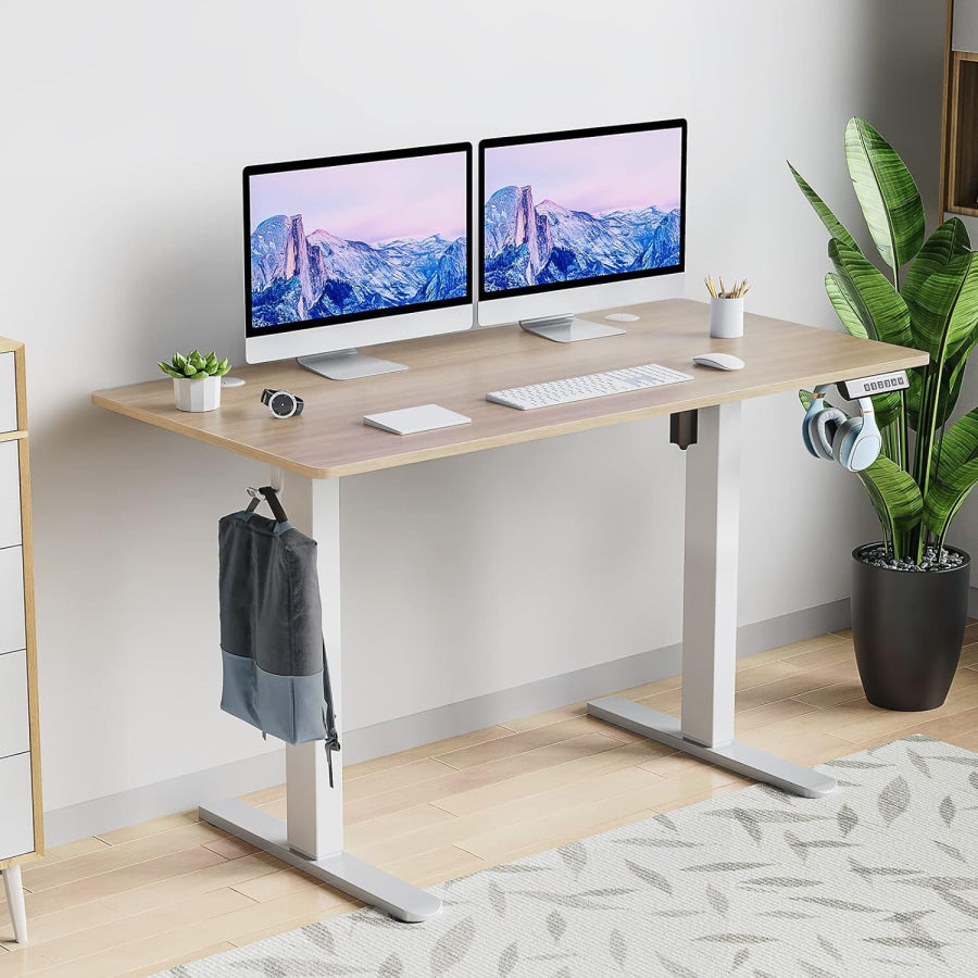 Electric Desk Adjustable Height Ergonomic Bamboo Texture