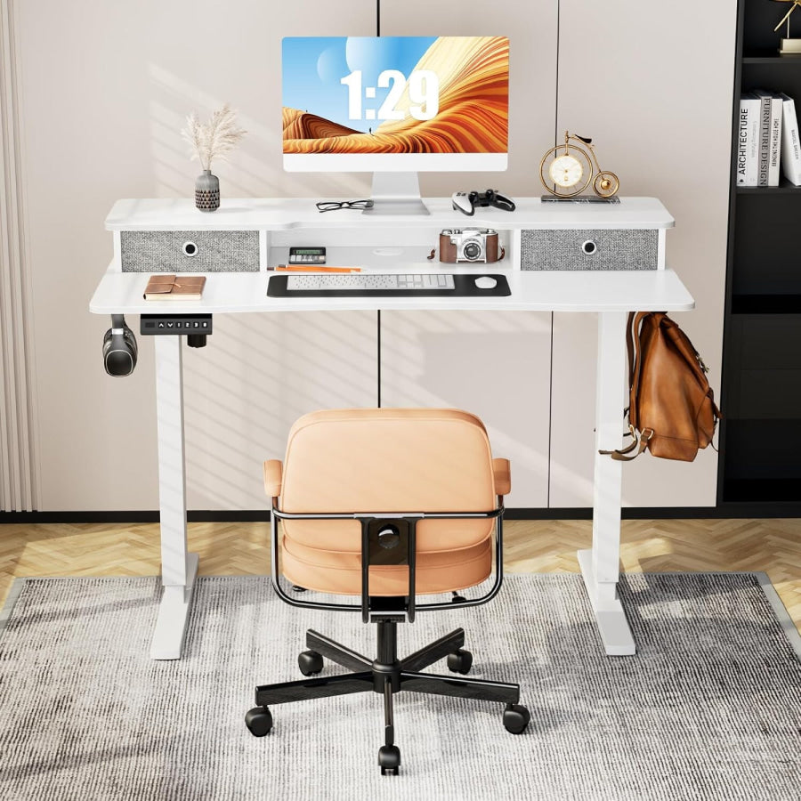 Electric Height Adjustable Desk with Storage Shelf